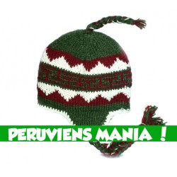 Bonnet péruvien triangles (vert & rouge & blanc)