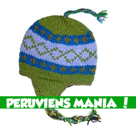 Bonnet péruvien écolo (vert & bleu bicolore)