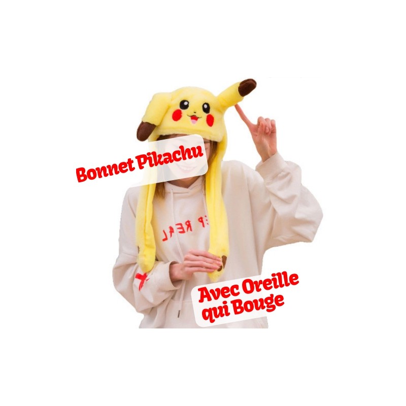 Acheter Bonnet avec Oreilles qui Bougent  Bonnet Pikachu Oreille qui Bouge  pas cher : Adulte & Enfant (Homme & Femme)